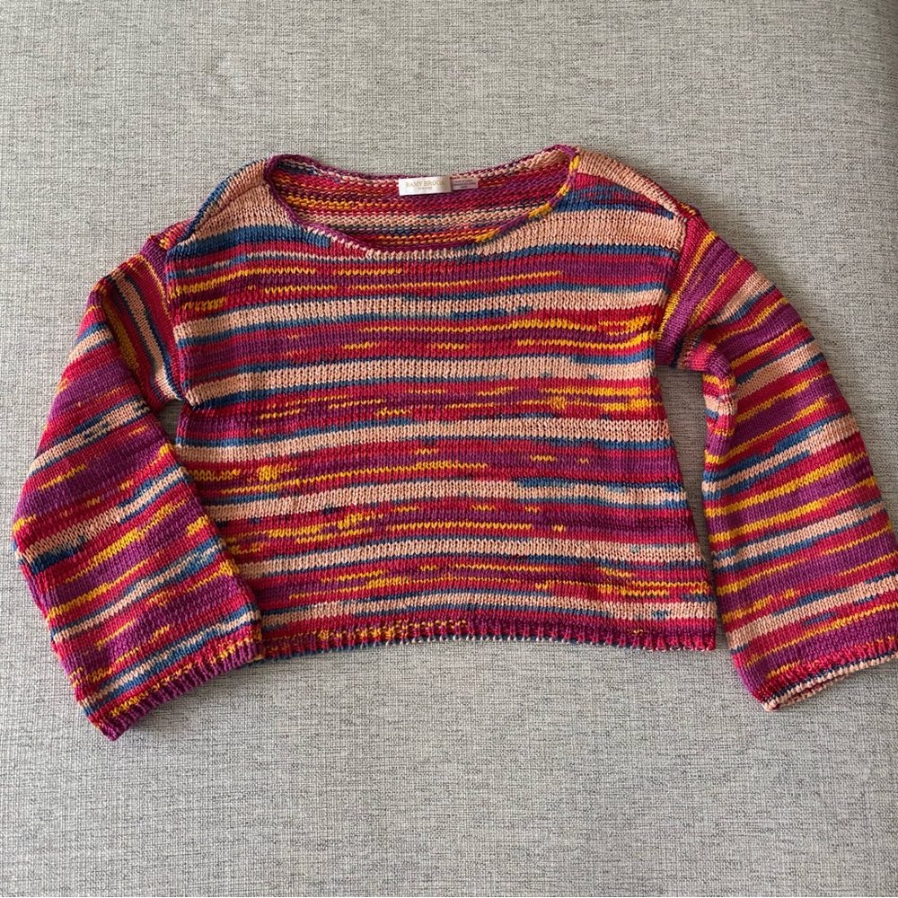 Ramy Brook Long Sleeve Pullover Sweater Multi Color Pink